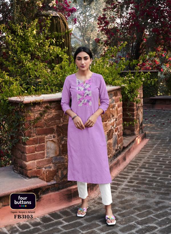 Four Buttons Raina Casual Cotton Kurti With Bottom Collection